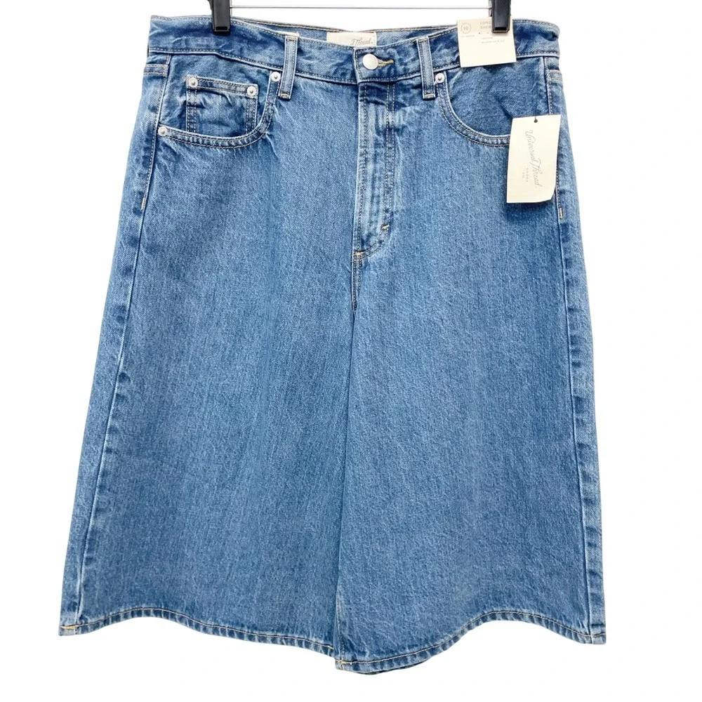 Universal Thread Women's Blue High Rise Wide Leg Bermuda Denim Shorts Size 10